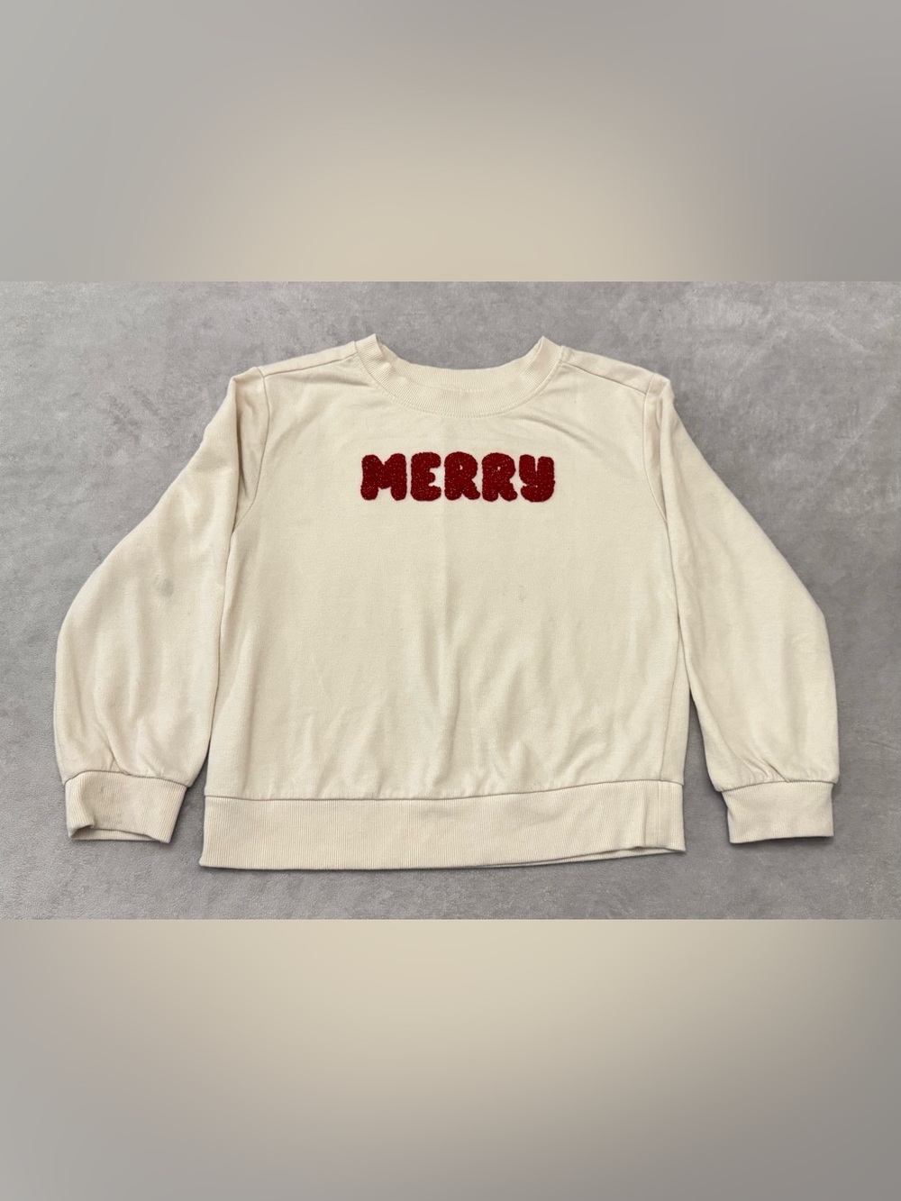 Cat & Jack Girls Merry X-Mas Sweatshirt Size Medium 8 Cream Red Holiday Pullover